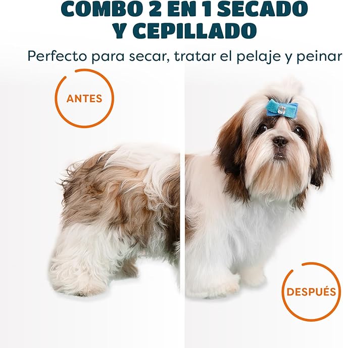 Secador e Escova para Animais de Estimação 2 em 1 | Recarregável por USB | Cuidado e Secagem Rápida