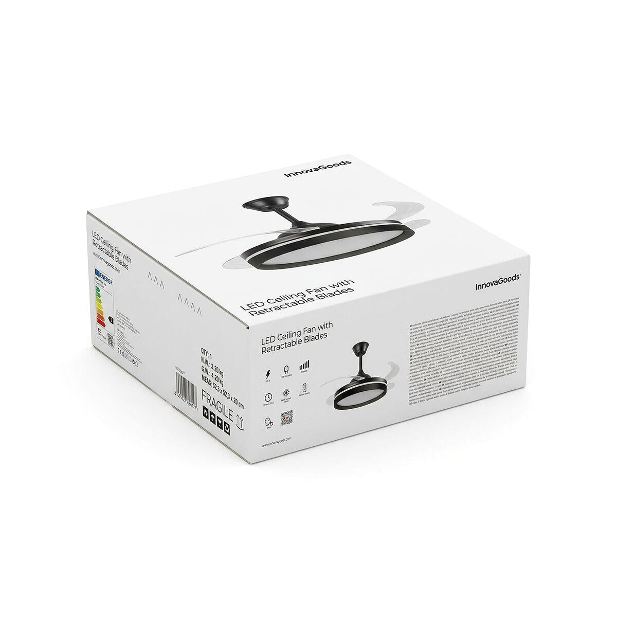 Ventilador de Techo con Luz LED InnovaGoods | 4 Aspas Retráctiles | Motor DC | Mando