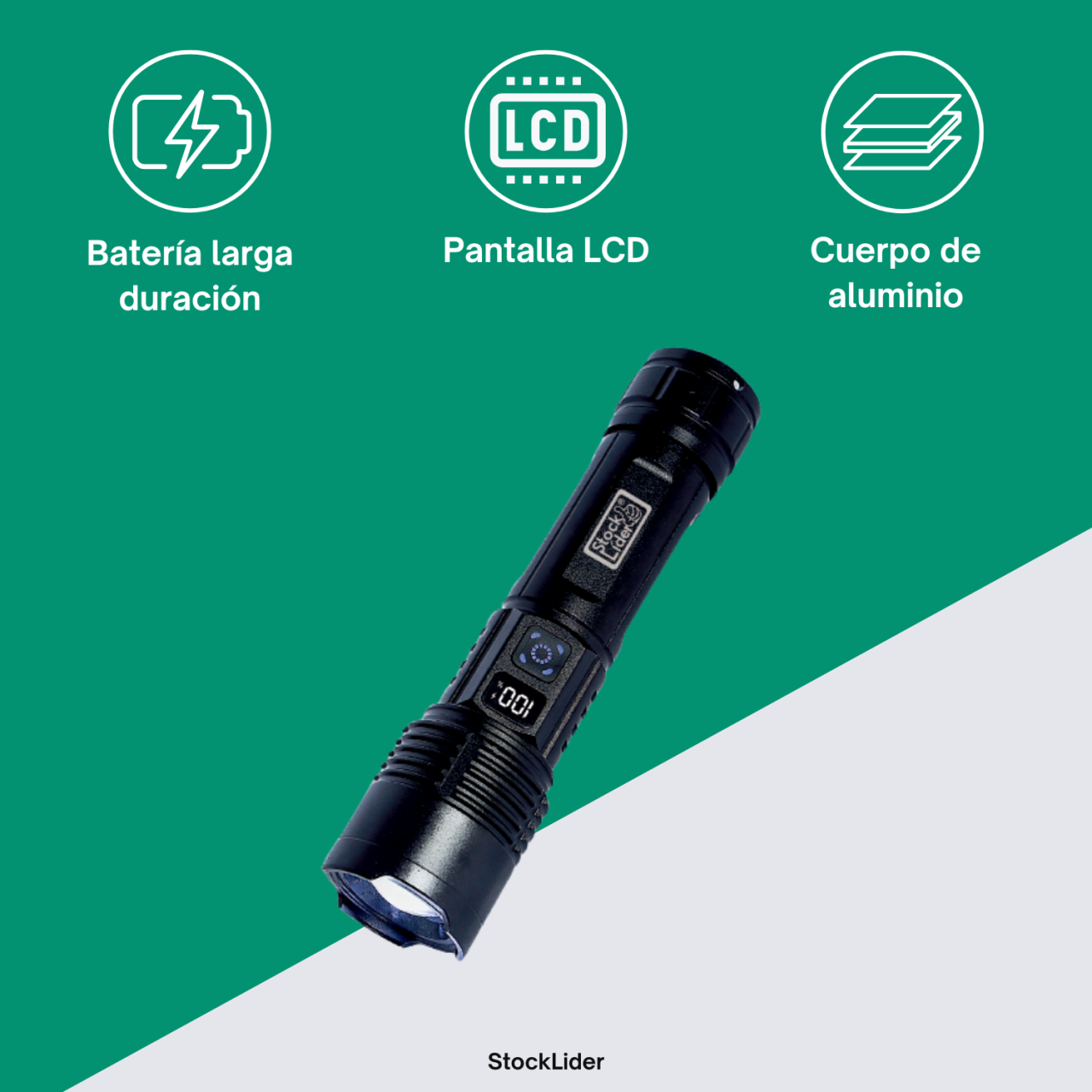 Linterna Potente LED 1000 lm 10W | Zoom x2000 | Batería 4000 mAh - USB-C | Aluminio