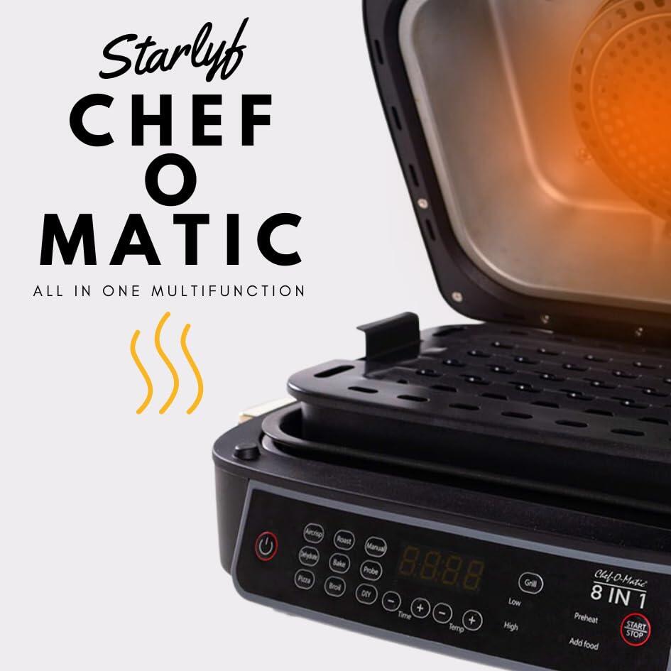 Forno, Grelhador e Fritadeira de Ar Multifunções | Chef-O-Matic 8 in 1 Oven Grill | 1500W