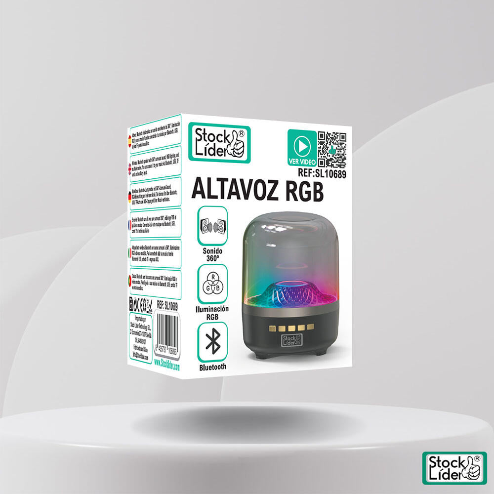 Coluna RGB Sem Fios 360° | Bluetooth 5.4, USB, TF e AUX | Luzes LED