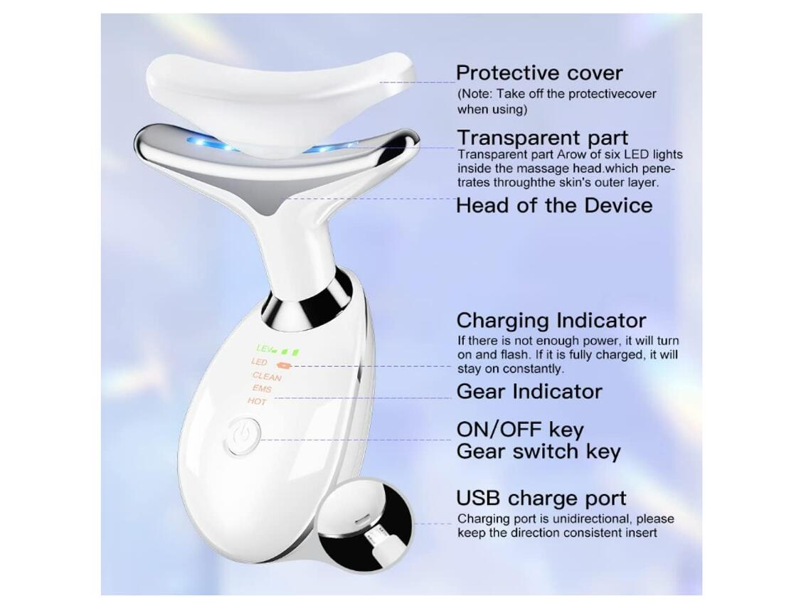 Massajador Facial com 3 Luzes LED e EMS - Limpeza Profunda e Antienvelhecimento