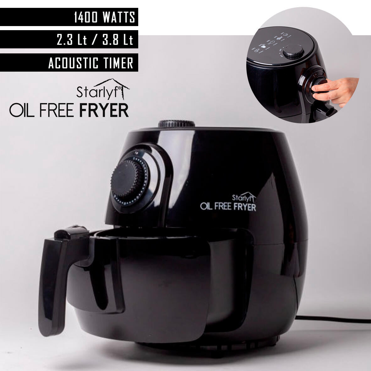 Freidora de Aire 360º | STARLYF Oil Free Fryer  | Fríe Sin Aceite | Capacidad 2.3L | 1400W