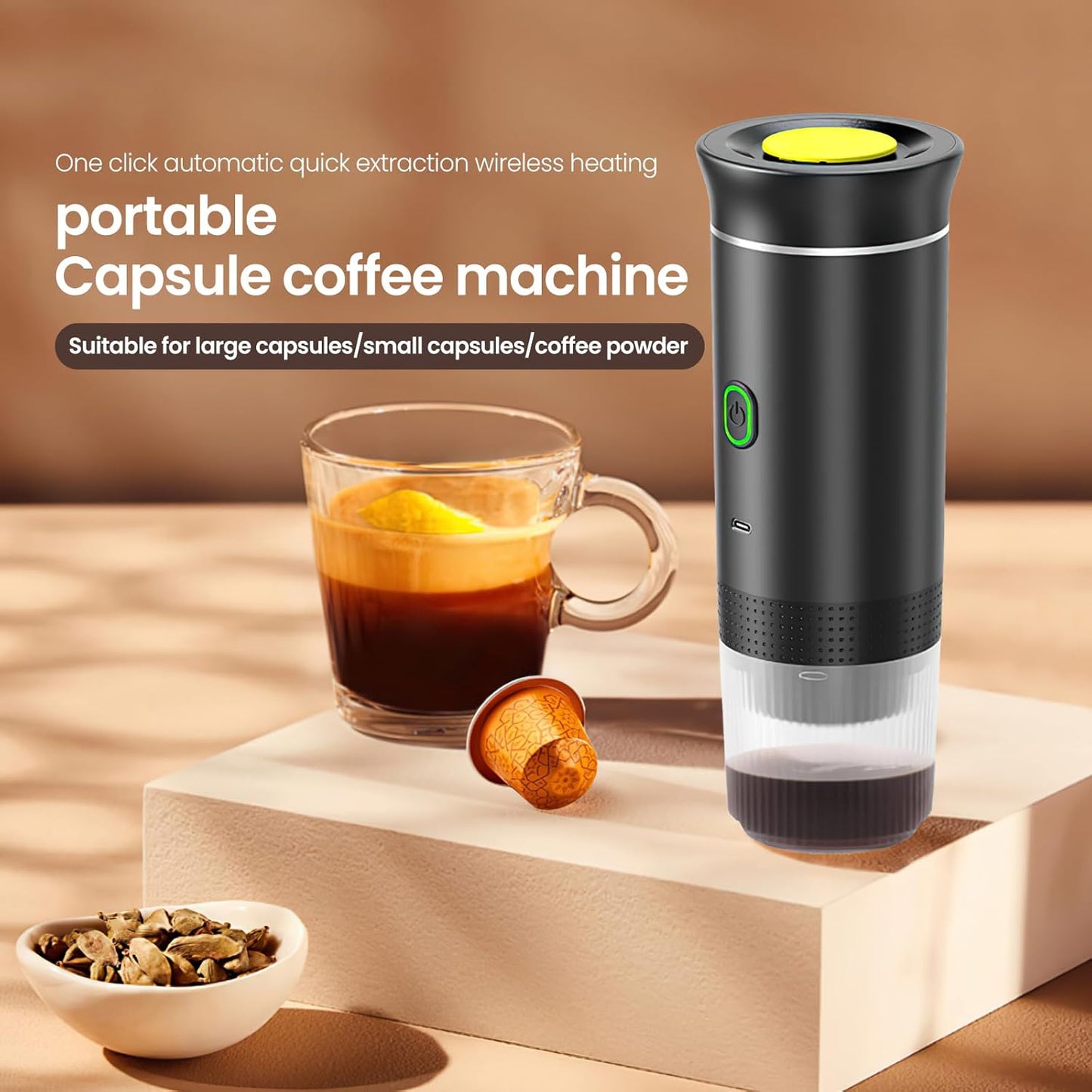 3-in-1 Portable Coffee Maker - Nespresso or Dolce Gusto Capsules and Ground Coffee