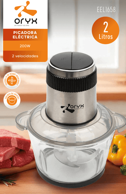 Picadora Eléctrica ORYX 2 Litros | 250 W con Bol de Cristal