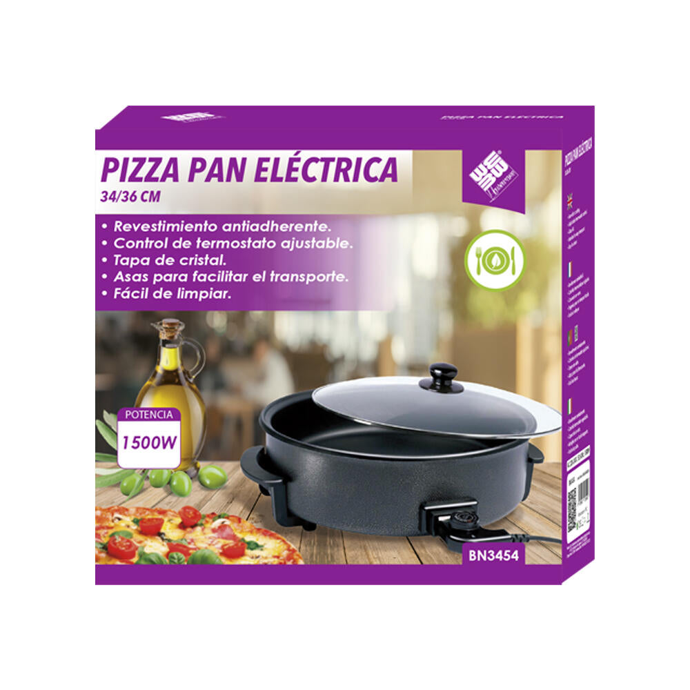 Paellera Eléctrica Multifunción 36 cm | 1500W | Antiadherente | Tapa de Cristal
