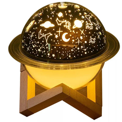 Humidificador e Candeeiro Projetor Saturno | Difusor de Óleos Essenciais | Base de Madeira