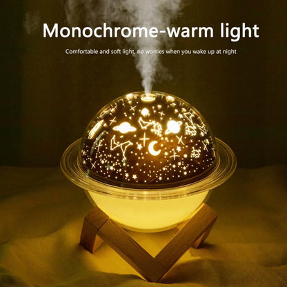 Humidificador e Candeeiro Projetor Saturno | Difusor de Óleos Essenciais | Base de Madeira