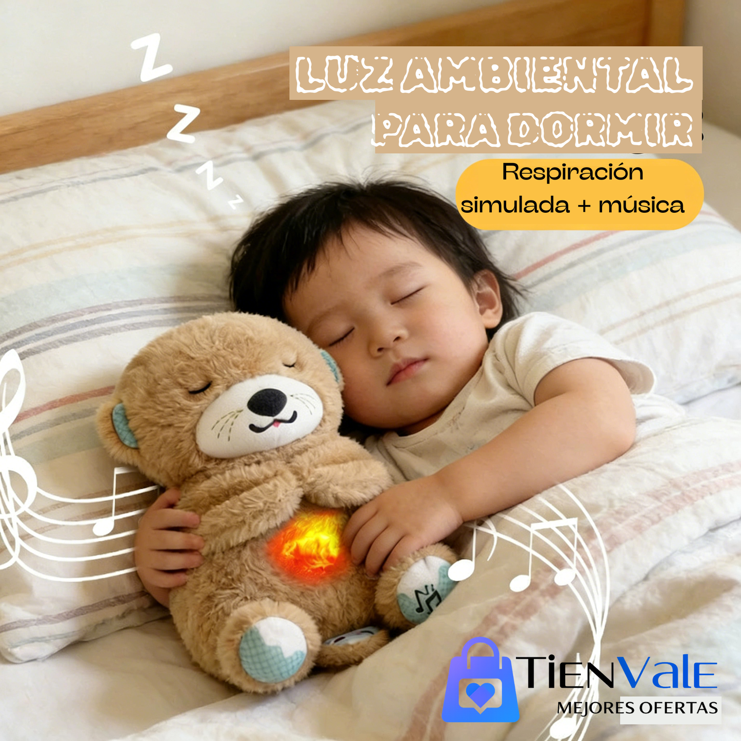 Otter la Nutria que Respira – Peluche Interactivo con Música Relajante y Suave Luz