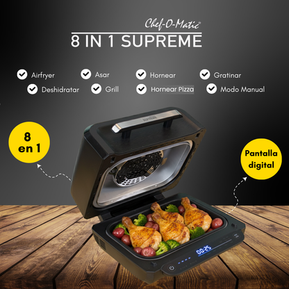 Grill, Horno y Air Fryer 1500W | Pantalla LED | CHEF O MATIC 8 en 1 Supreme | Starlyf