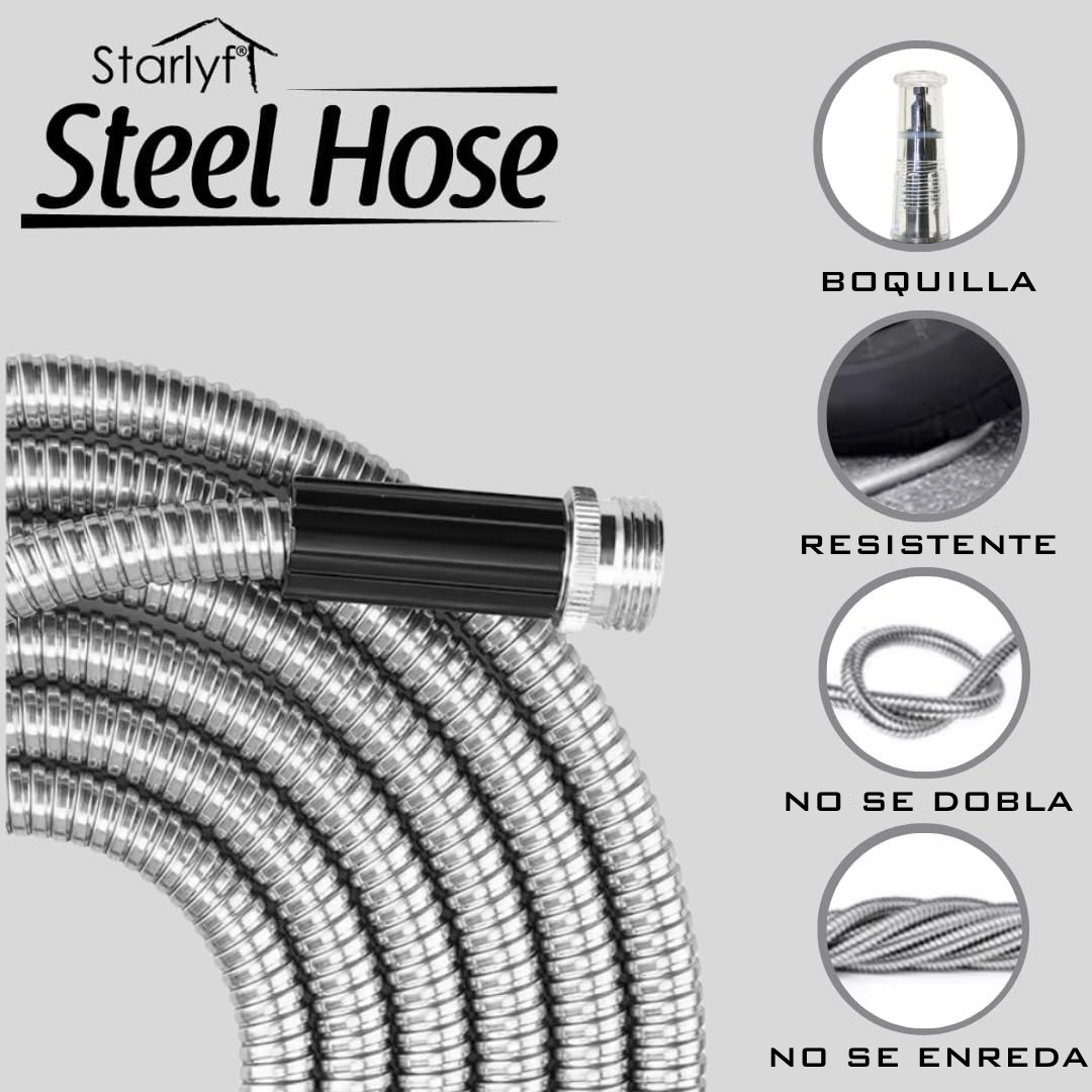 STARLYF STEEL HOSE | Mangueira de Aço Inoxidável 7,62 metros | Ultra Resistente