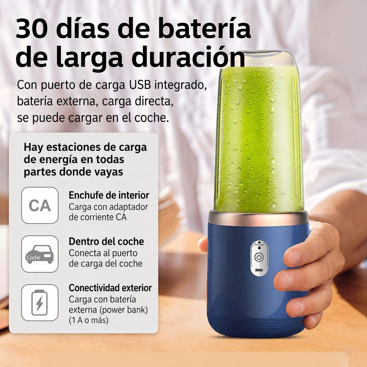 Batidora Licuadora Portátil 400ml con 2 Vasos | Mini Blender | USB Recargable | Stock Líder