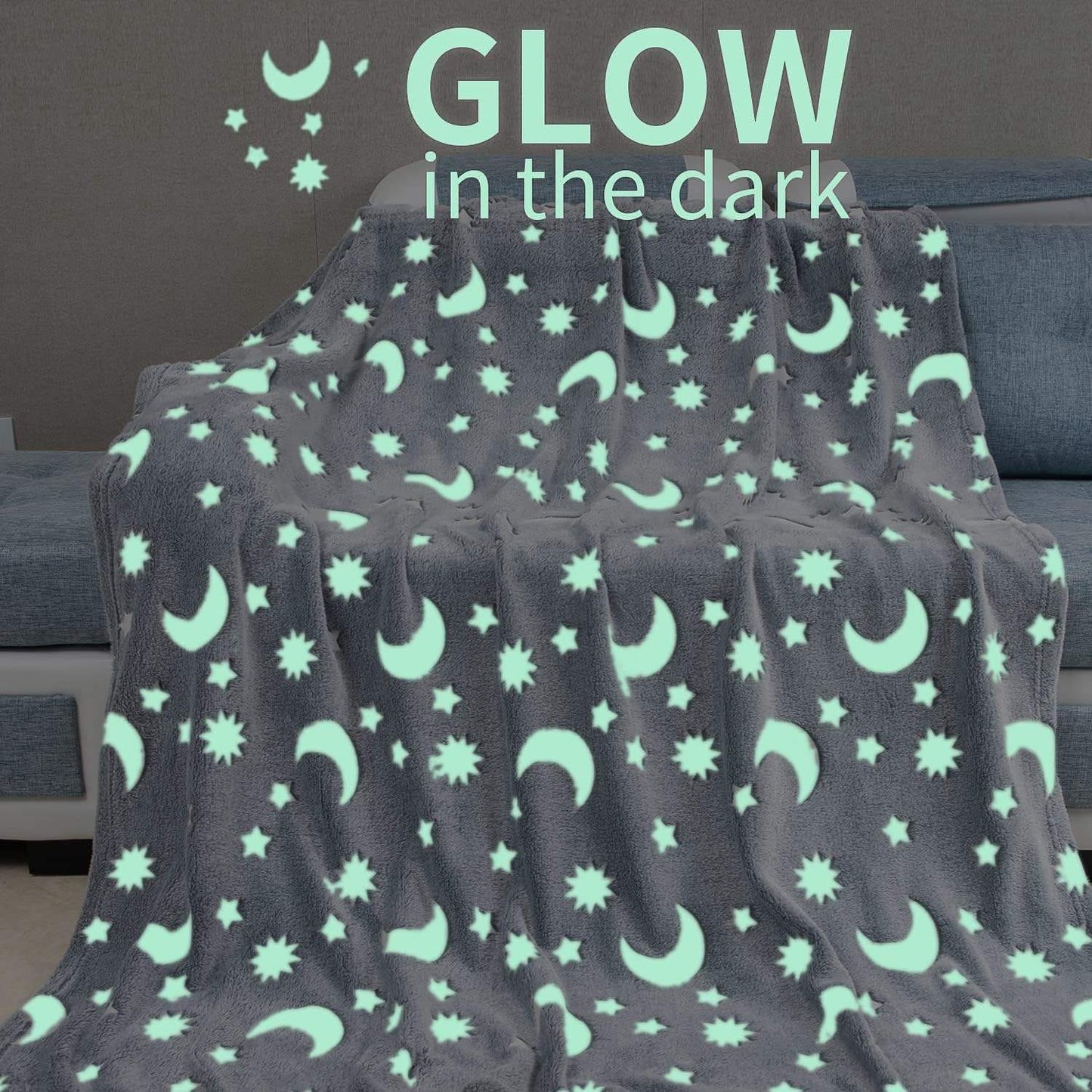 Manta Fluorescente no Escuro | 100% Poliéster | 120x150 cm | Cinzento e Rosa