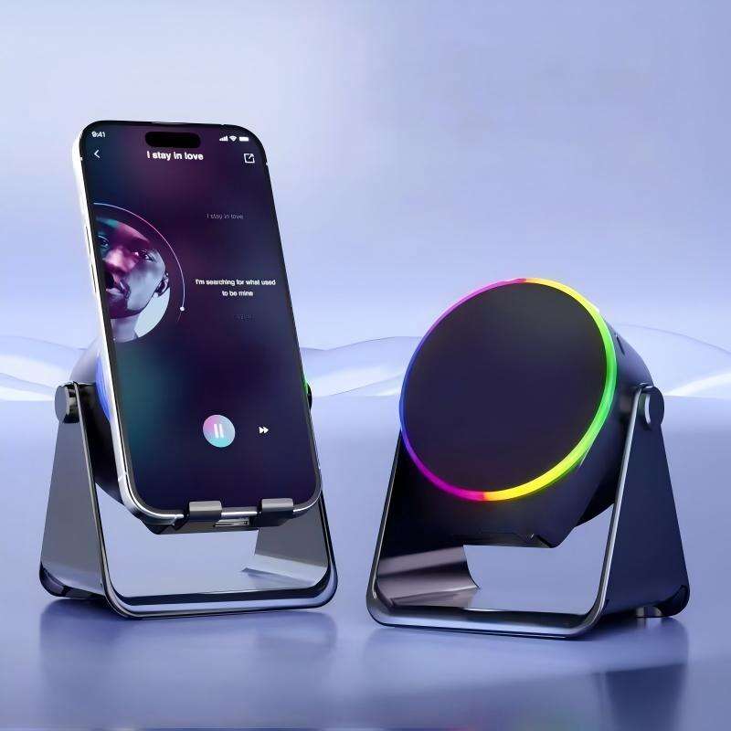 Altavoz Bluetooth Giratorio 4 en 1 | Luz RGB | Inducción Inalámbrica | Soporte 360º | Power Bank 5000mAh