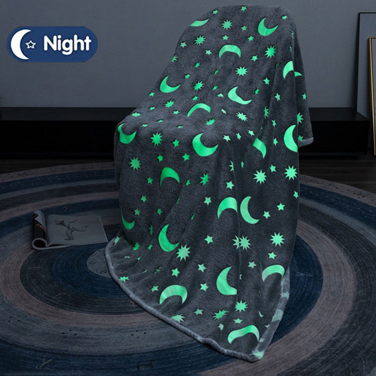 Manta Fluorescente no Escuro | 100% Poliéster | 120x150 cm | Cinzento e Rosa