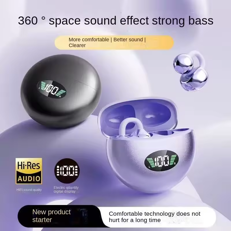 Auriculares Oreja Abierta, Clip Inalámbricos | Bluetooth 5.4 | IPX7 | Conducción Ósea | Púrpura