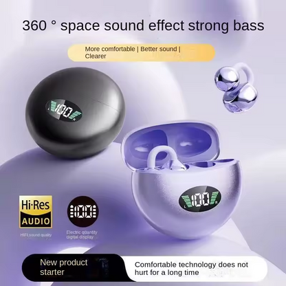 Auriculares Oreja Abierta, Clip Inalámbricos | Bluetooth 5.4 | IPX7 | Conducción Ósea | Púrpura