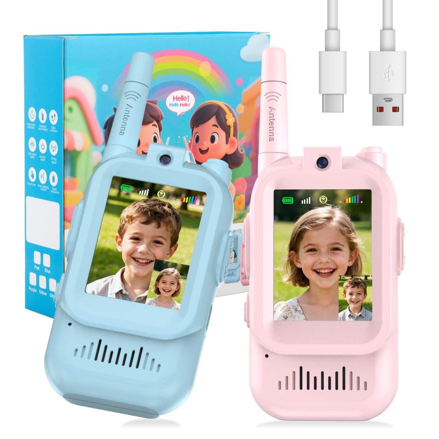 Walkie Talkie Infantil con Videollamada | Cámara HD, Cambiador de Voz y Carga USB-C