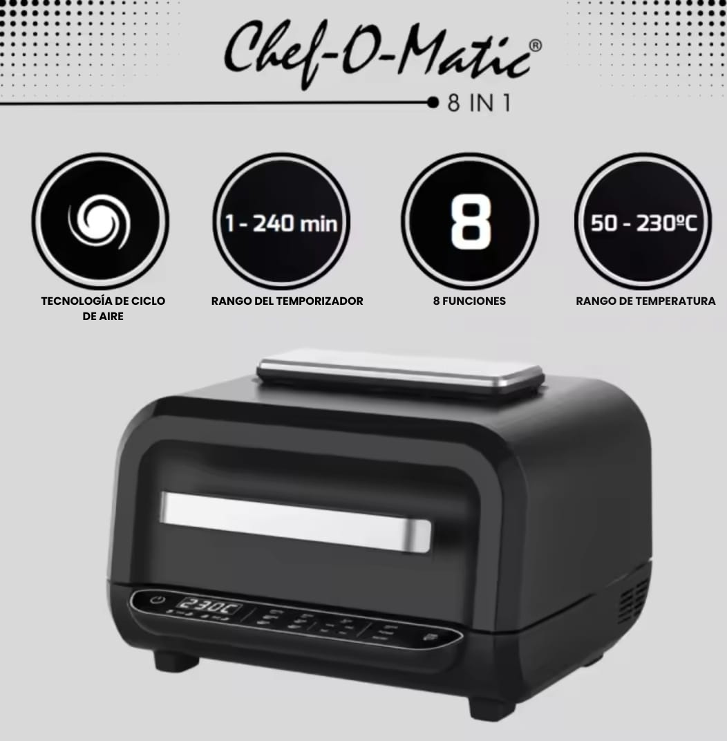 Grill, Horno y Air Fryer 1500W | Pantalla LED | CHEF O MATIC 8 en 1 Supreme | Starlyf