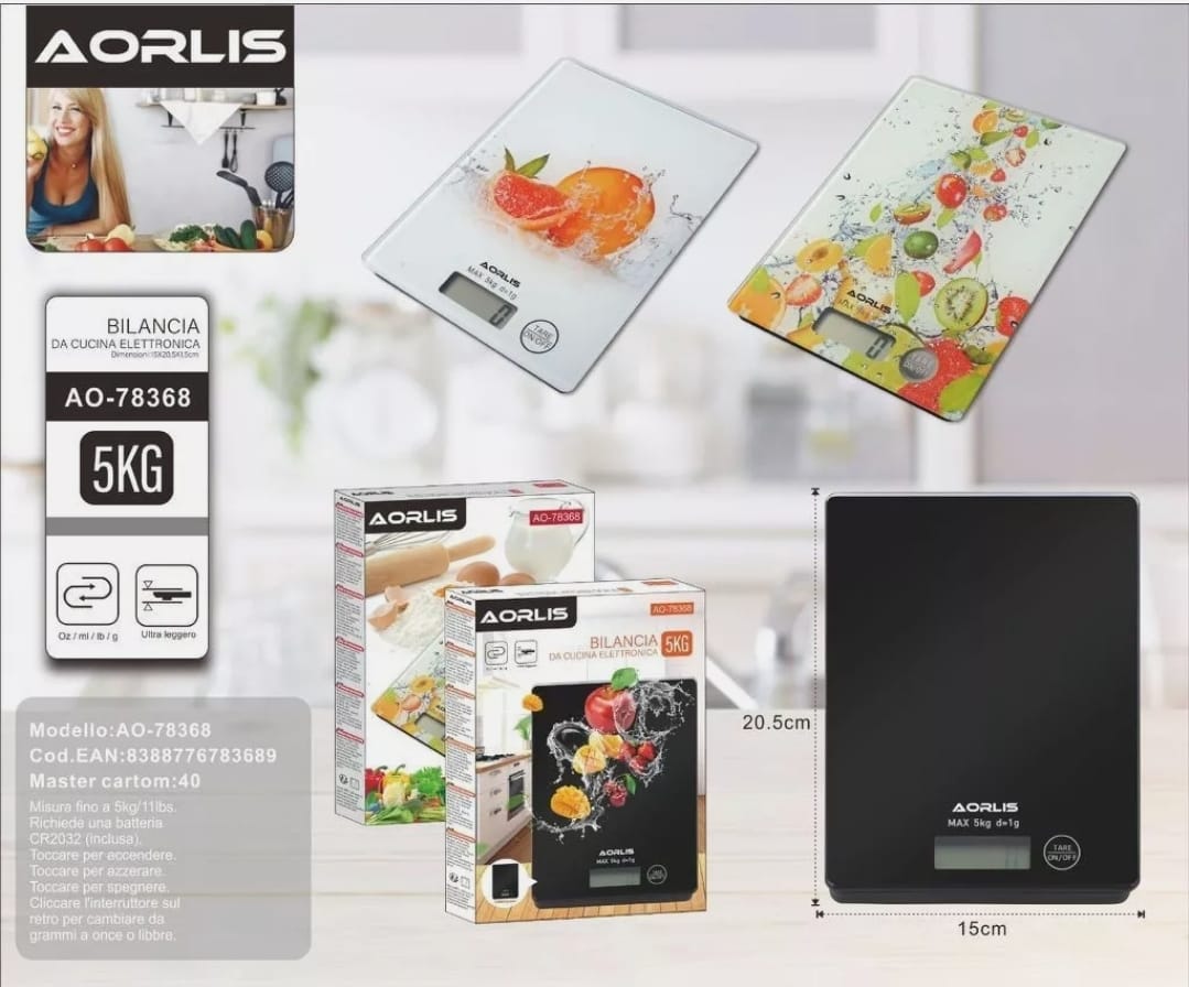 Digital Kitchen Scale - Precision and Tare Function 5Kg/1g - Aorlis