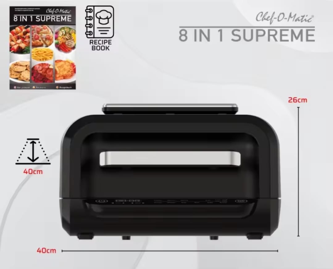 Grill, Horno y Air Fryer 1500W | Pantalla LED | CHEF O MATIC 8 en 1 Supreme | Starlyf