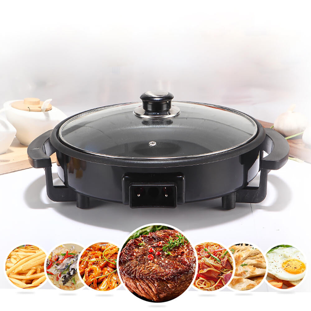 Paellera Eléctrica Multifunción 42 cm | 1500W | Antiadherente | Tapa de Cristal