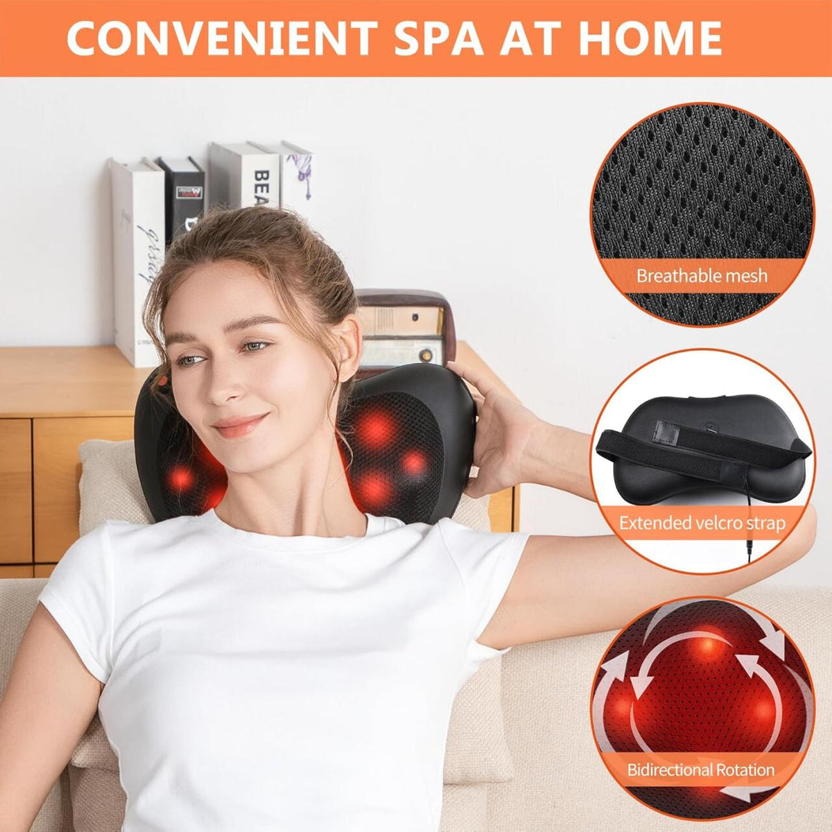 Cojín Masaje Shiatsu Portátil con Calor | 8 Cabezales | 3 Velocidades | Cuello y Espalda