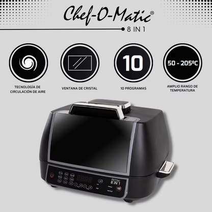 Forno, Grelhador e Fritadeira de Ar Multifunções | Chef-O-Matic 8 in 1 Oven Grill | 1500W