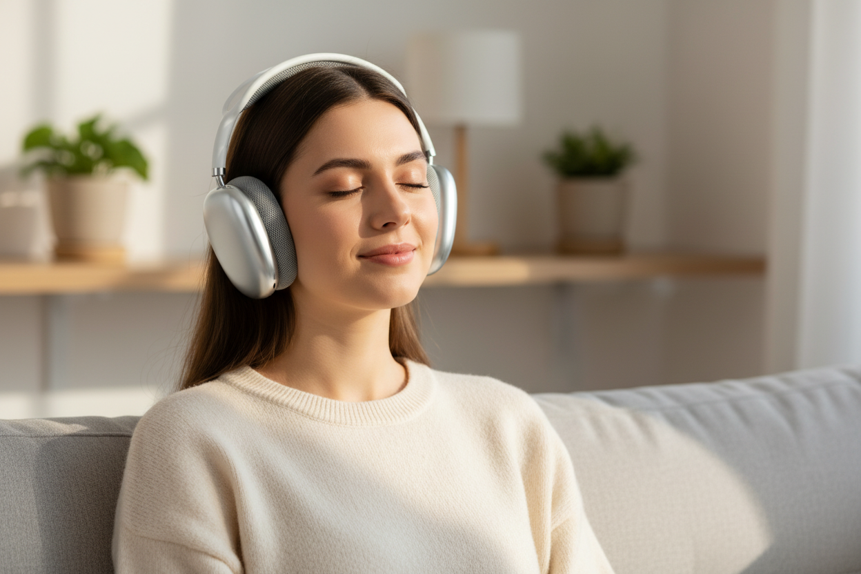 Mujer con auriculares lifestyle