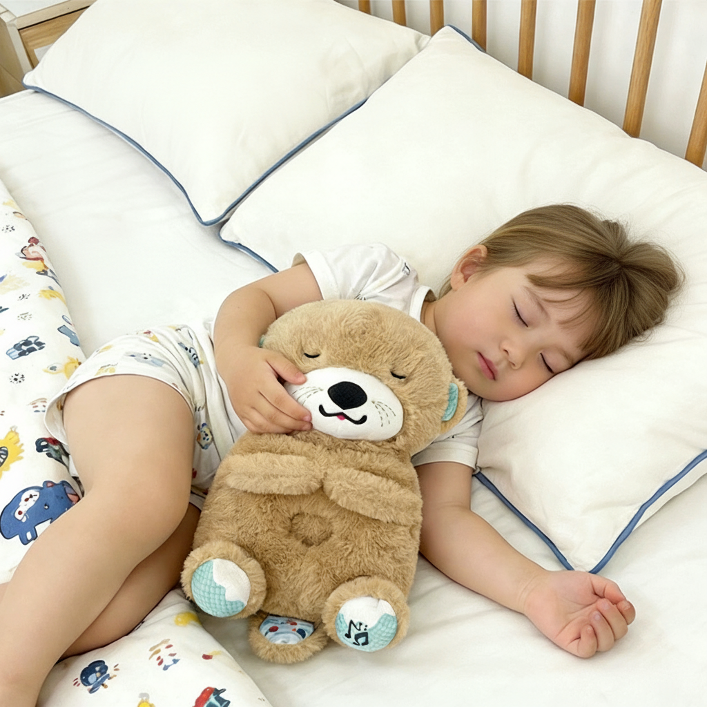 Niña durmiendo con peluche nutria