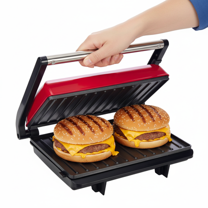 Parrilla con hamburguesas y marcas de grill