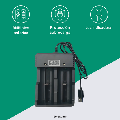 Cargador de Pilas Litio 3.7V USB | Compatible con 18650, 21700 y más | Stock Líder