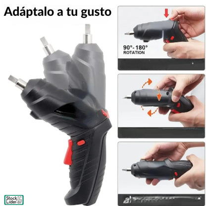 Destornillador Eléctrico Sin Cables | Luz LED | Mango Giratorio 90°-180° | 47 piezas
