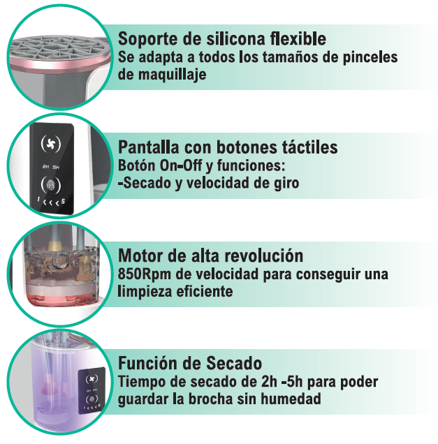 Limpador de Pincéis Elétrico 3 em 1 | 850 rpm - 5 Velocidades - USB | Stock Líder