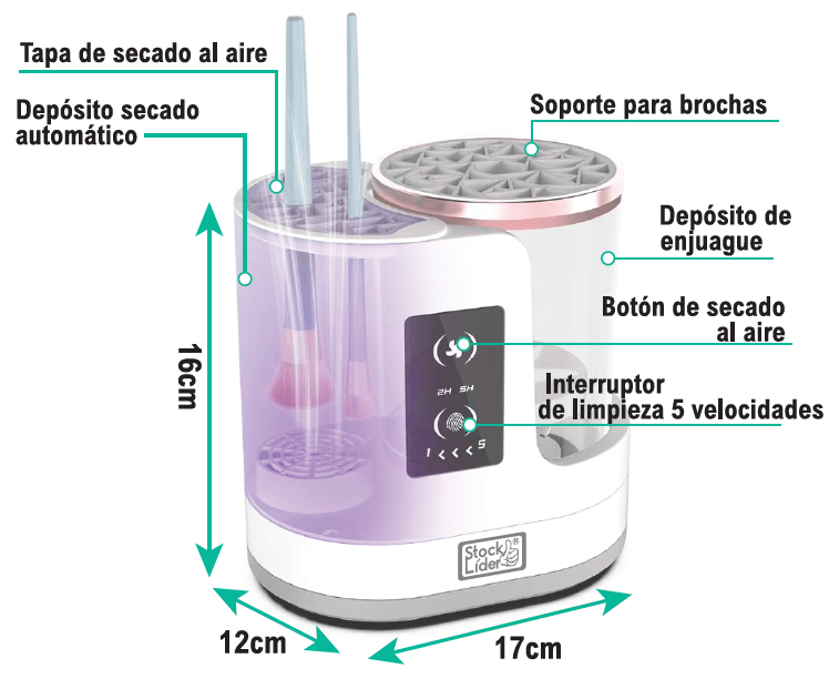 Limpador de Pincéis Elétrico 3 em 1 | 850 rpm - 5 Velocidades - USB | Stock Líder