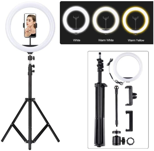 Aro de Luz LED 26cm con Trípode 2.10m - 3 Modos de Iluminación y Soporte para Móvil