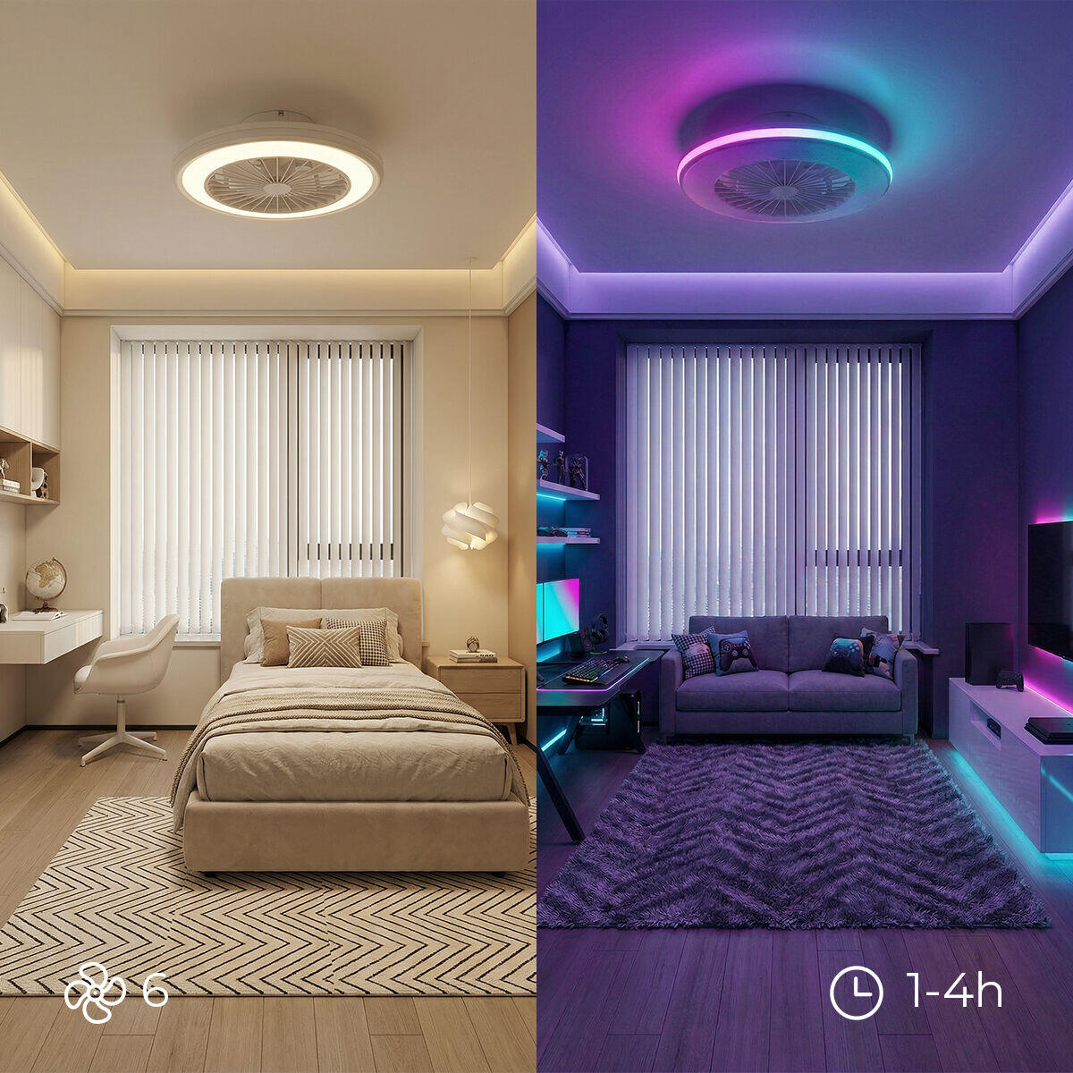 Ventilador de Techo con Luz LED RGB  | Aspas Ocultas | Motor DC | Mando | Nexory InnovaGoods
