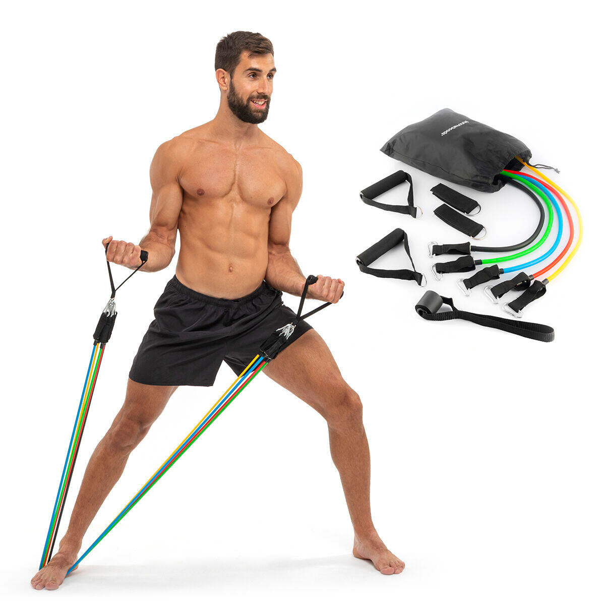 Set of 5 Resistance Bands with Accessories and Exercise Guide - Rebainer