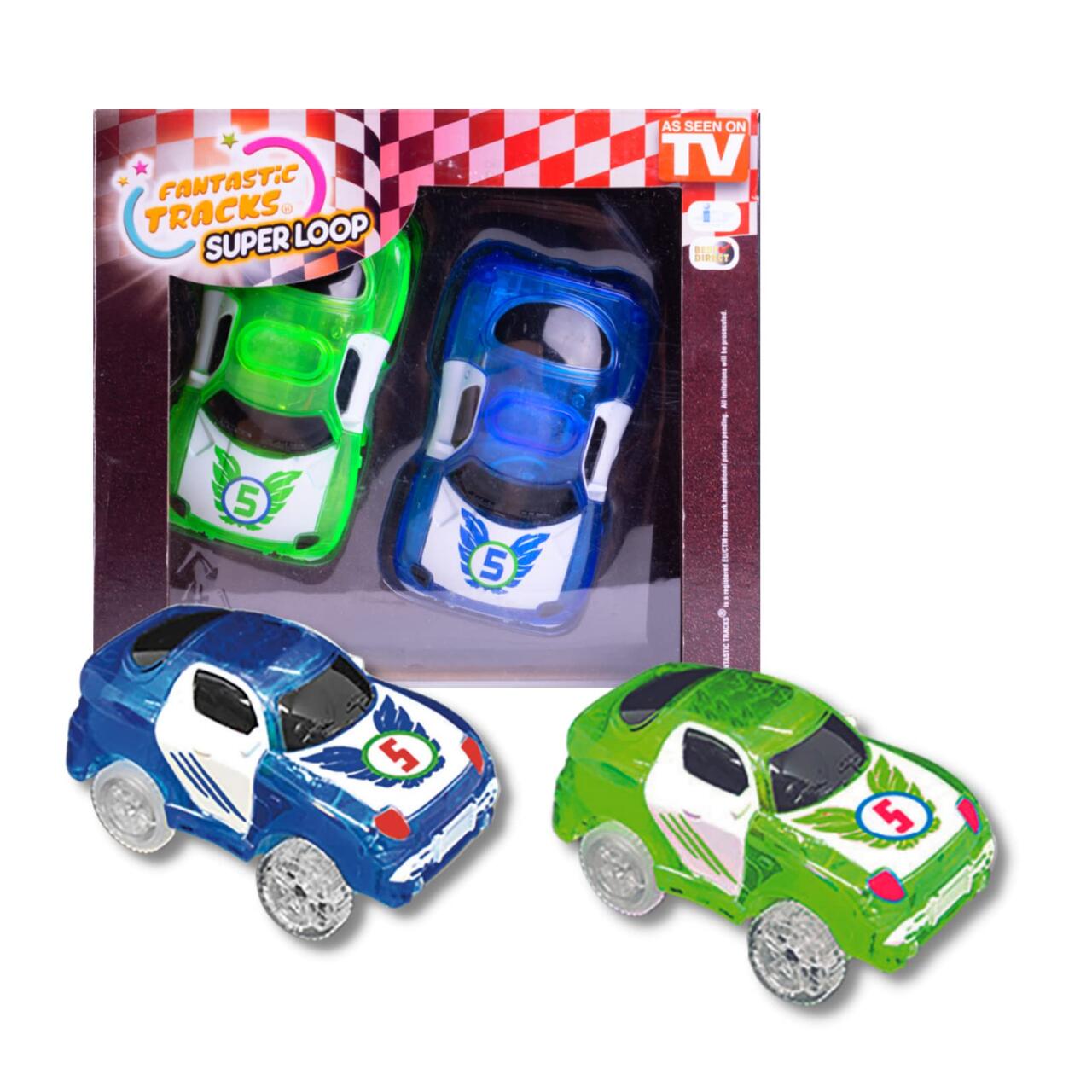 Pack 2 Coches LED para Pista Luminosa | Azul y Verde | Fantastic Tracks