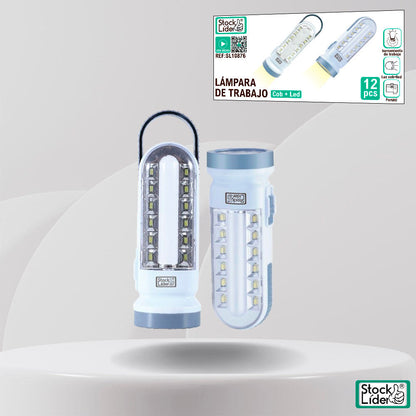 Lâmpada de Trabalho LED + COB 500 lm - Alcance 300 m - Gancho - Portátil - Stock Líder