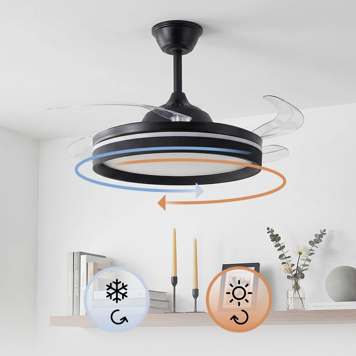Ventilador de Techo con Luz LED InnovaGoods | 4 Aspas Retráctiles | Motor DC | Mando