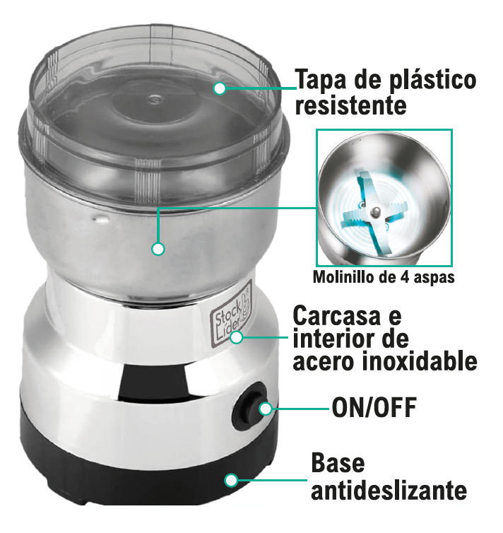Moedor de Café Elétrico 150W | 4 Lâminas de Aço Inoxidável | Especiarias e Ervas