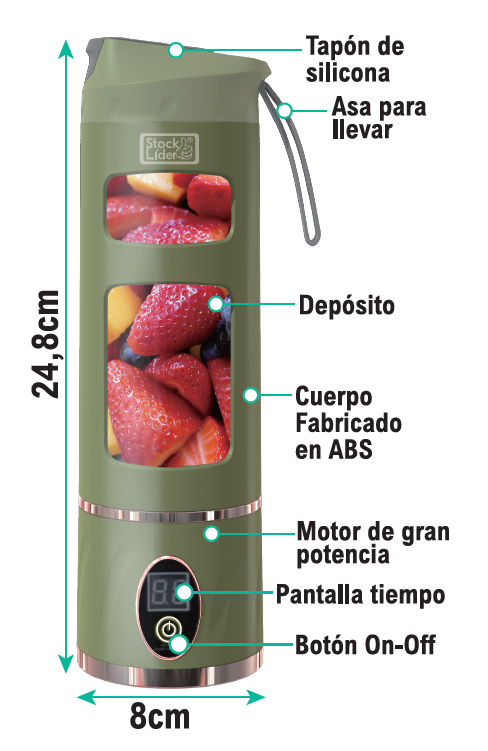 450ml Portable Blender with Digital Display, USB Rechargeable - Stainless Steel Blades