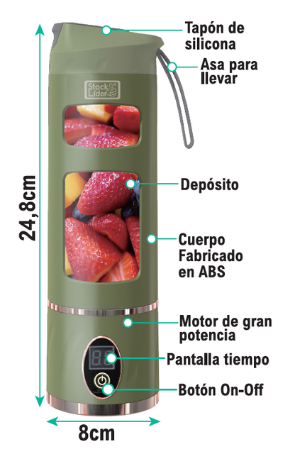 450ml Portable Blender with Digital Display, USB Rechargeable - Stainless Steel Blades
