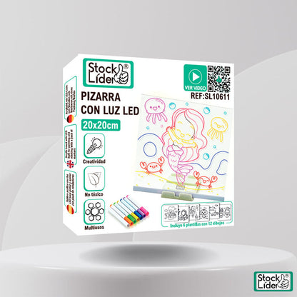 Quadro Luminoso LED 20x20 cm com Canetas e Stencils | Stock Líder