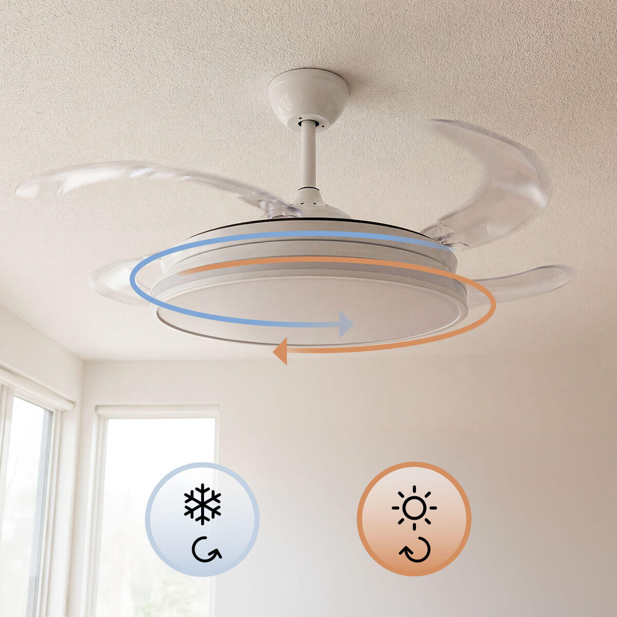 Ventilador de Techo con Luz LED RGB InnovaGoods | 4 Aspas Retráctiles | Motor DC | Mando