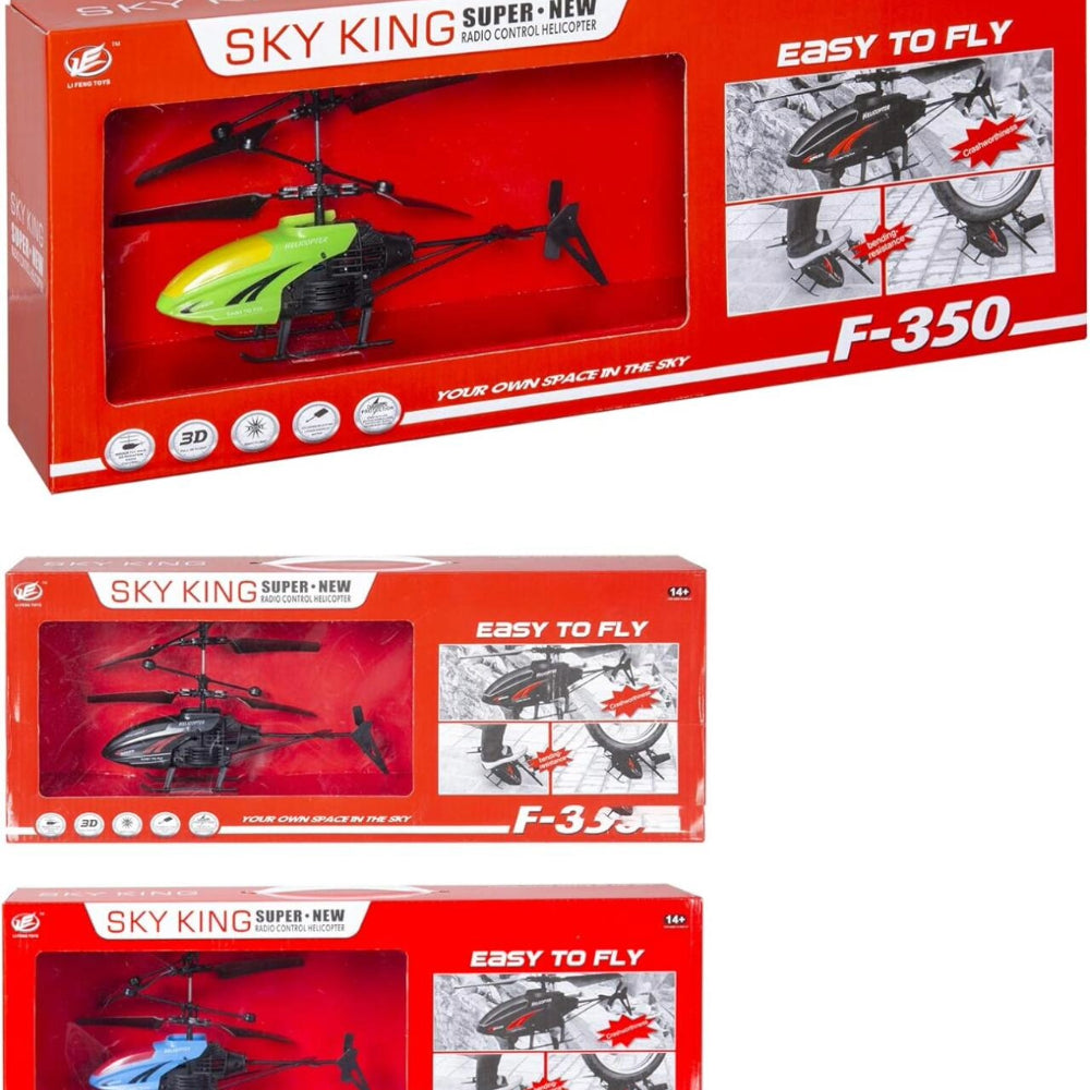 Sky King F-350 Helicóptero R/C 2 Canales | Luces LED | Recargable | Interiores