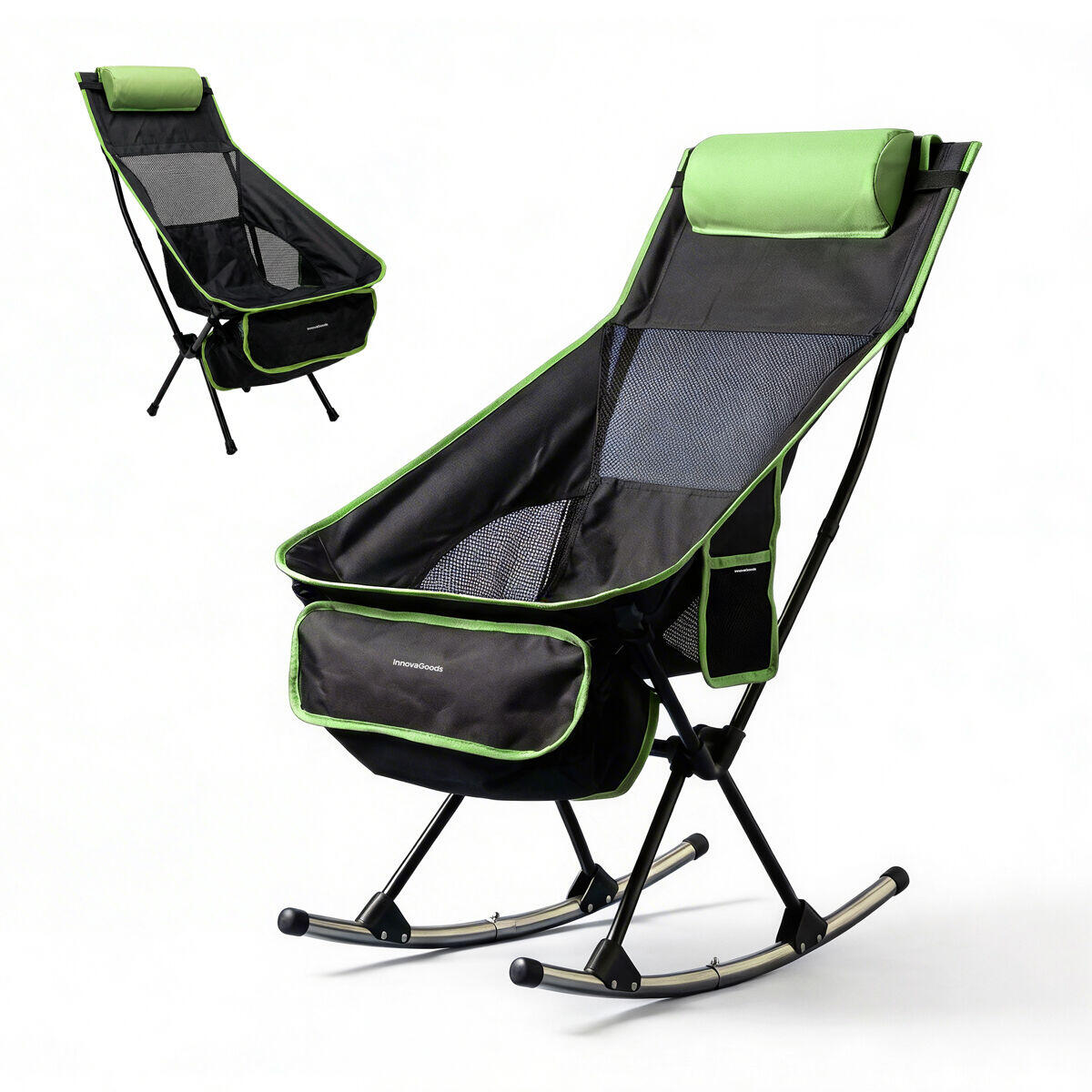 Silla Mecedora Plegable Camping 2 en 1 | Malla Transpirable | Cojín Cervical | Bolsa Transporte | Trillow InnovaGoods