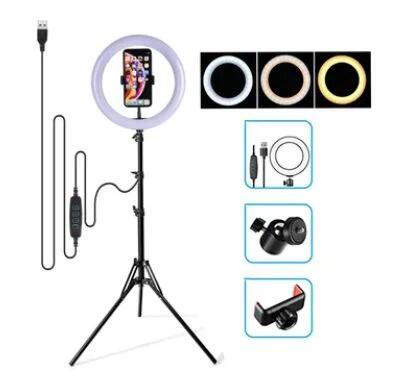 Aro de Luz LED 26cm con Trípode 2.10m - 3 Modos de Iluminación y Soporte para Móvil