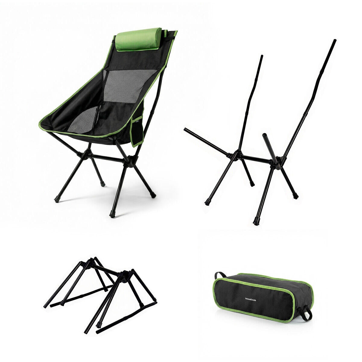 Silla Mecedora Plegable Camping 2 en 1 | Malla Transpirable | Cojín Cervical | Bolsa Transporte | Trillow InnovaGoods
